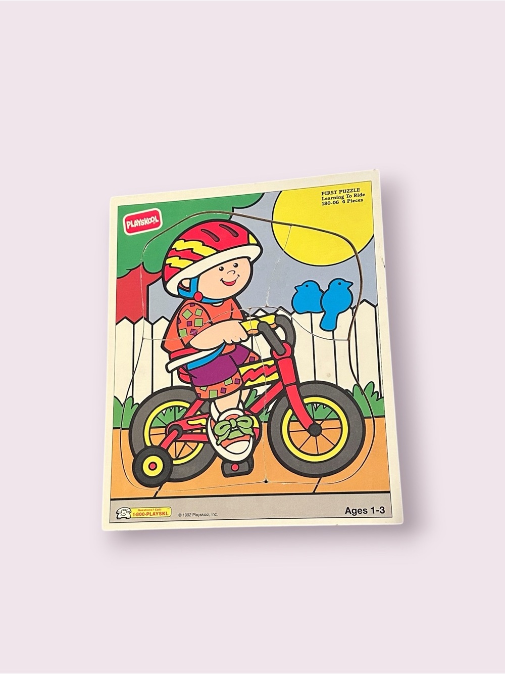 Vintage Playskool 1992 Learning To Ride Bicycle Wood Cardboard Puzzle Ages 1-3